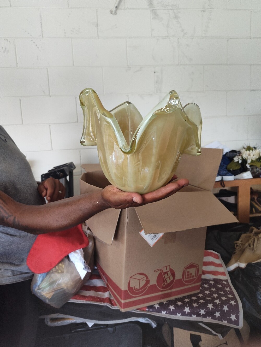 Handblown Glass Decorative Bowl - Light Olive